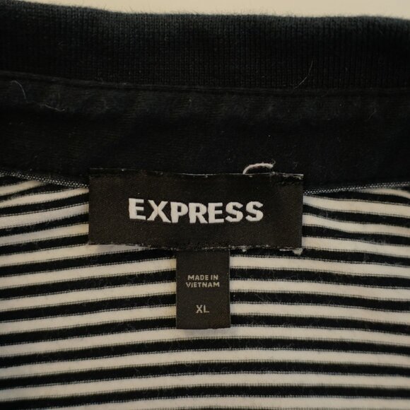 DAMAGED Express Collared Black White Striped Short Sleeve  Polo Shirt XL‎ Cotton - Picture 7 of 9